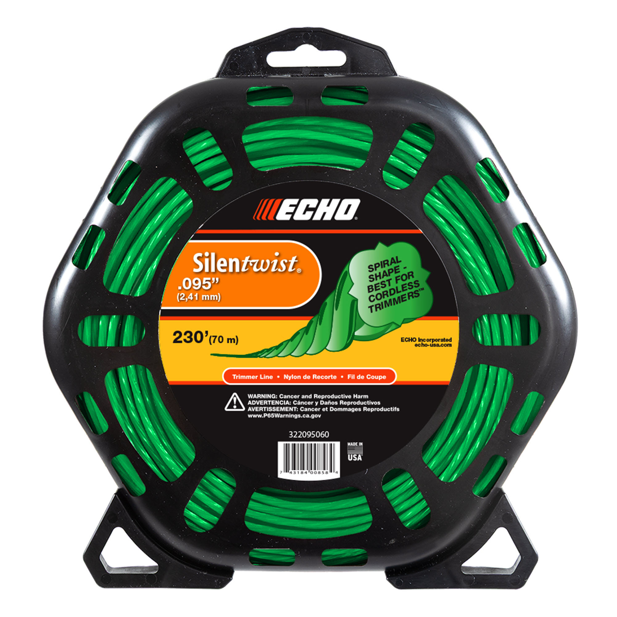 ECHO, Silentwist® Trimmer Line designed For Battery Trimmers, Twisted shape cross section design, 1#, .095 dia, Model #322095060